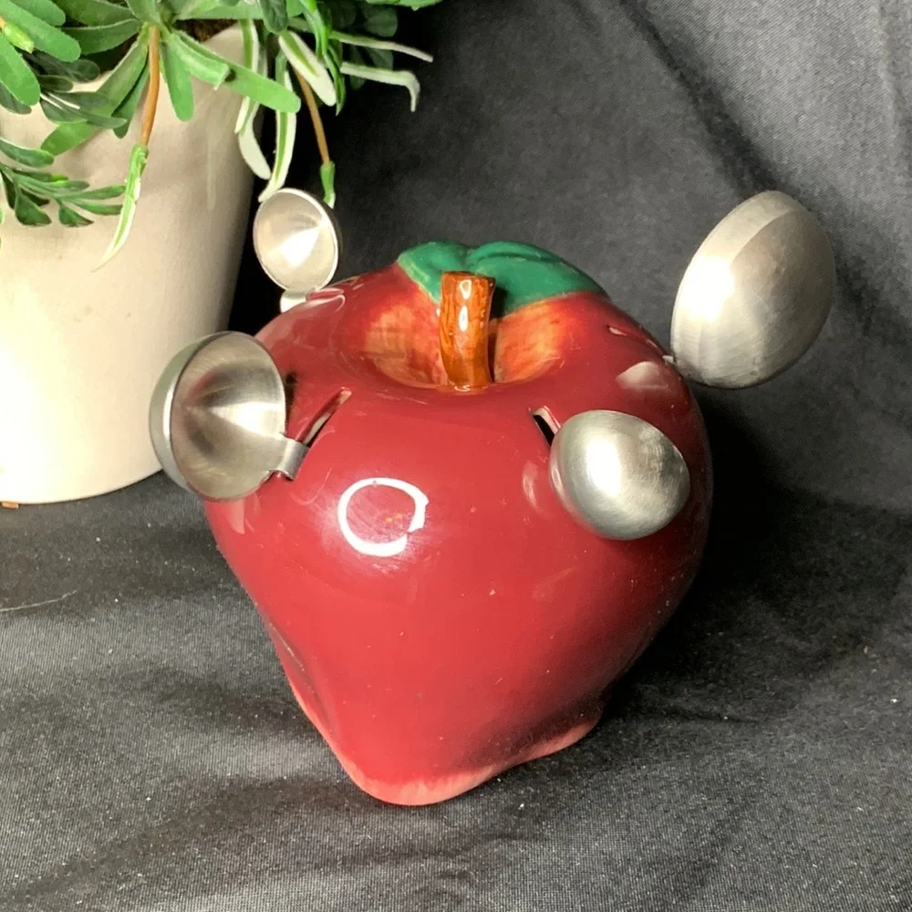 Vintage ceramic red apple measuring spoon holder